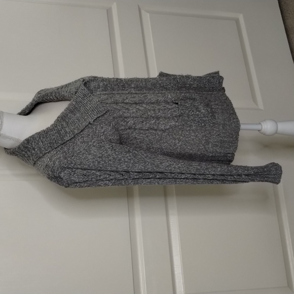 St. Johns Bay women's large vintage cable knit sweater gray large collar pockets - Picture 3 of 13